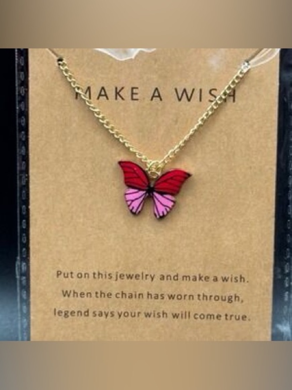 BUTTERFLY MAKE A WISH ENAMEL PENDANT NECKLACE WITH CARD 1PC